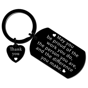 Inspirational Stainless Steel Keychain Engraved Quote Thank You Heart Charm Key Ring Gift For Coworker Teacher Leader