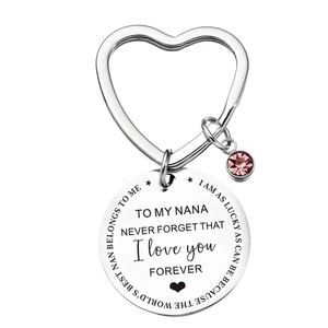 To My Nana Never Forget Stainless Steel Heart Keychain With Pink Rhinestone Pendant Engraved Gift For Grandmother