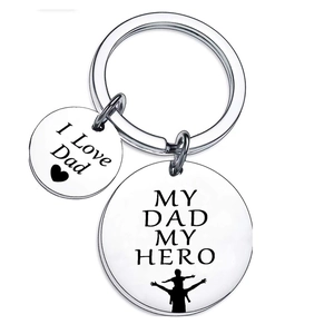 Portachiavi Festa del Papà in Acciaio Inossidabile My Dad My Hero I Love Dad Inciso Anello in Metallo Ciondolo Silhouette