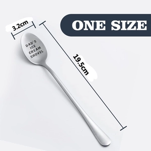 Polished stainless steel ice cream spoon engraved with Dad's Ice Cream Shovel text