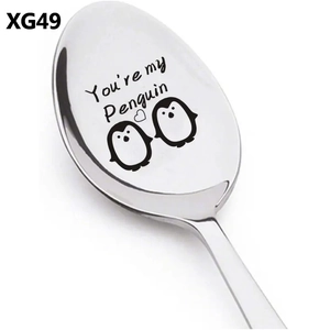 Stainless steel coffee spoon with You're my Penguin engraving and penguin icons