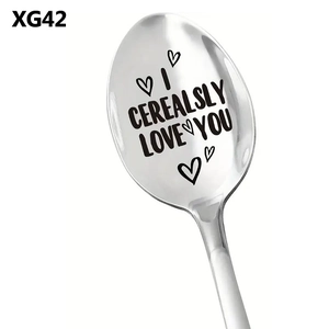 Stainless steel coffee spoon with I CEREALSLY LOVE YOU engraving and heart patterns
