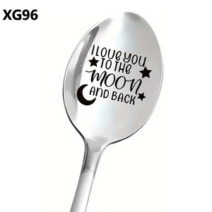 Polished stainless steel spoon featuring I Love You To The Moon And Back engraving