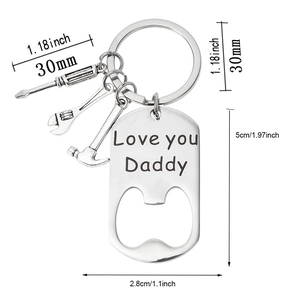 Father's Day stainless steel keychain with tools and bottle opener engraved Love you Daddy