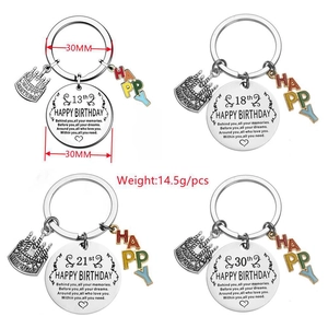 Stainless Steel Inspirational Birthday Keychain With Cake Charm Behind You Quote Key Ring Commemorative Birthday Gift