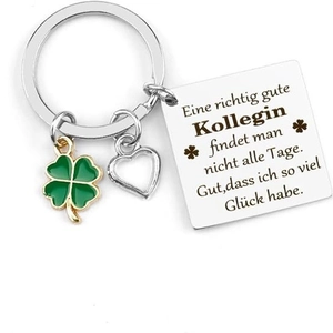 Stainless steel keychain for best female colleague with clover and heart pendants