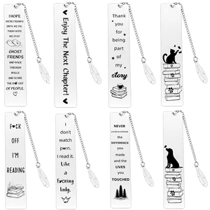 Stainless Steel Metal Bookmark With Feather Pendant Engraved Humorous Quotes For Book Lovers Reading Gift Various Styles