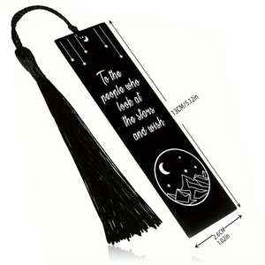 Marque-page minimaliste en acier inoxydable noir avec pompon et gravure pour lecteurs