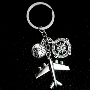 Zinc Alloy Metal Keychain Travel Theme Globe Airplane Compass Pendant Key Ring For Graduates Friends Travelers Gift