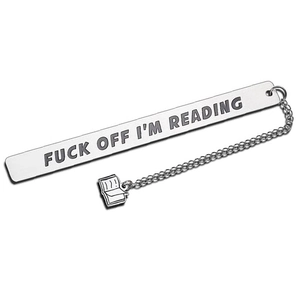 Polished silver stainless steel bookmark with engraving and a small book pendant