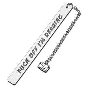 Stainless Steel Humorous Engraved Bookmark With Chain And Pendant Fuck Off I Am Reading Metal Page Marker Book Lover Gift