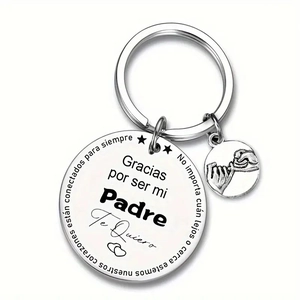 Stainless steel Father's Day keychain with Spanish text and pinky promise charm