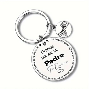 Stainless Steel Round Keychain For Father's Day Gift Spanish Text Engraved Pendant Hand Pattern Silver Key Ring