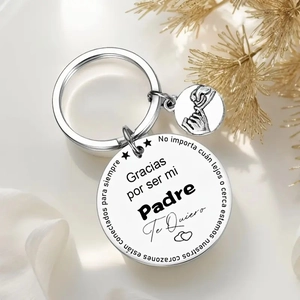 Polished stainless steel Father's Day keychain with sentimental Spanish engraving