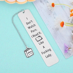 Polished stainless steel bookmark with chain and book pendant for book lovers