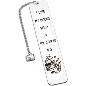 Segnalibro in Metallo Acciaio Inossidabile I Like My Books Spicy And My Coffee Icy Con Pendente a Catena o Nappa Regalo Libri