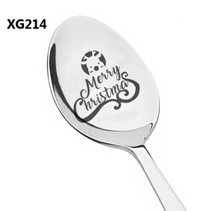 Polished 410 stainless steel Christmas spoon with reindeer and Merry Christmas engraving