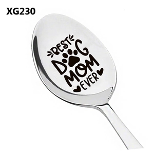 Stainless Steel Engraved Spoon Dog Mom Cat Mom Theme Mirror Polished Coffee Tea Ice Cream Mixing Spoon Pet Lover Gift