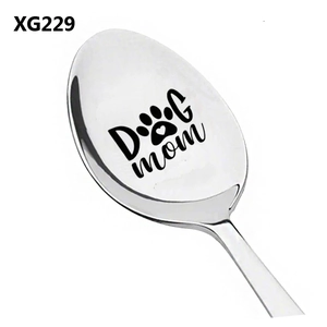 Stainless steel Dog Mom spoon with laser engraved paw print for coffee and ice cream
