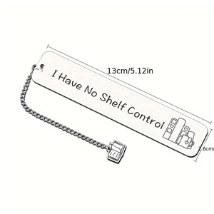 Polished stainless steel bookmark with 'I Have No Shelf Control' text and book charm