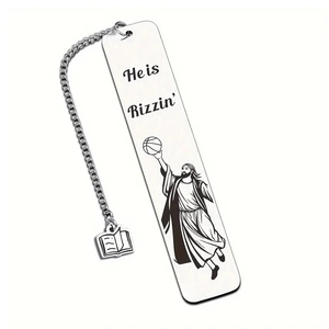 Stainless steel He is Rizzin bookmark with Jesus dunking graphic and small book charm