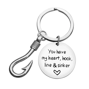 Stainless steel fishing hook keychain with romantic heart engraving You have my heart