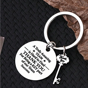 Stainless steel keychain for colleagues with team appreciation engraving and key pendant
