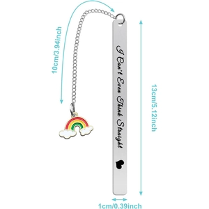 Rainbow stainless steel bookmark with engraved text and colorful cloud charm pendant