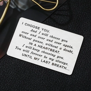 Brushed silver stainless steel wallet insert card with engraved message for Father's Day