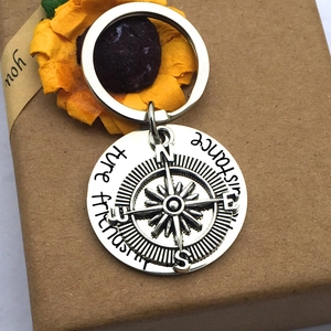 Compass shaped stainless steel keychain with true friendship engraving for gift