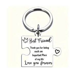 Porte-clés puzzle en acier inoxydable gravé Best Friend avec couronne et cœur