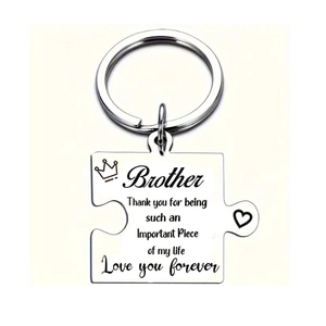 Porte-clés puzzle en acier inoxydable avec gravure de couronne et message pour frère