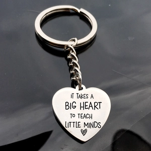 Polished stainless steel heart keychain for teachers with engraved appreciation quote