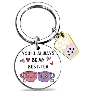 Porte-clés en Acier Inoxydable Best-Tea Pendentif Thé aux Perles Bijoux Amitié Cadeau pour Femmes Filles Meilleure Amie Anniversaire