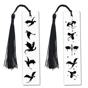 Fantasy Dragon Silhouette Leather Tassel Bookmark Printed Dragon Pattern Book Marker For Book Lovers Gift Stationery Accessory