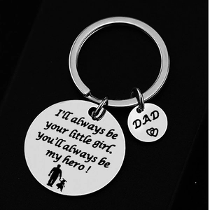 Polished stainless steel Dad keychain with engraved Father's Day sentimental quote
