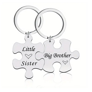 Stainless Steel Puzzle Keychain Set Heart Engraved Sibling Friendship Keychain For Big Sister Little Brother Gift