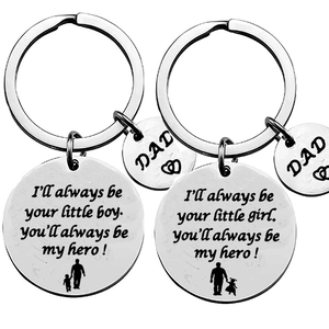 Stainless Steel Father Gift Keychain Always Be Your Little Boy Girl Hero Engraved Pendant Keychain For Dad Birthday Gift