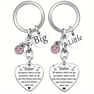 Porte-clés Coeur Big Little Sister en Acier Inoxydable Gravé Lettrage Strass Cadeau Amitié Anniversaire Remise des Diplômes