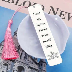 Stainless steel inspirational bookmark with pink tassel on white shell tray