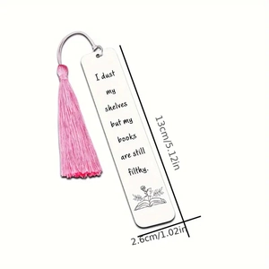 Stainless steel bookmark with pink tassel and floral motivational quote design