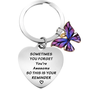 Porte-Clés Coeur Papillon En Acier Inoxydable Gravé Citation Inspirante Rappel Porte-Clés Pour Femmes Amis Cadeau De Graduation