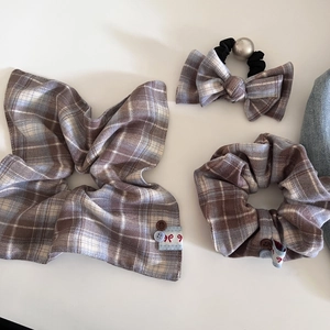 Retro Kariertes Haar-Scrunchie Mit Schleife Künstliche Perle Haargummi Baumwolle Vintage Japanischer Stil Pferdeschwanz Halter Mode