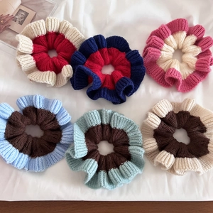 Colorful knitted scrunchies set with wavy edges for casual buns and hair styling