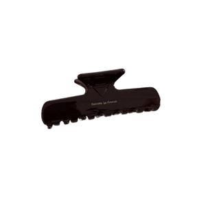 Elegant dark brown acetate hair claw clip with golden Barrette La France lettering