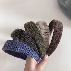 Lot de 5 serre-têtes larges en maille tricotée, couleurs bleu, olive et gris
