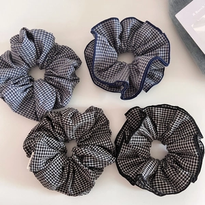 Scrunchies in Tessuto a Scacchi Stile Coreano Elastici per Capelli Piegghettati Gingham per Donna Supporto Coda di Cavallo Fatto a Mano