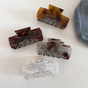 Set of 4 vintage square tortoise shell hair claws in amber and marble patterns