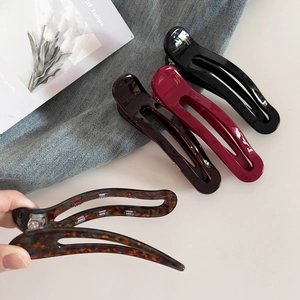 Elegant thick acetate oval hair clips in black, red, brown and tortoiseshell colors