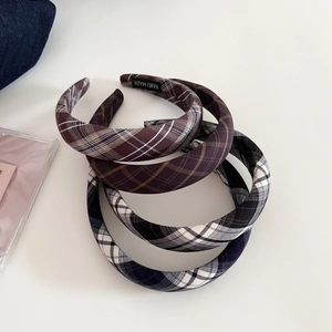 Classic plaid fabric headbands set in four colors with high top sponge design